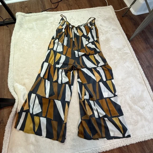 Anthropologie Wide-Leg Jumpsuit Brown White Black Motif Size M NWT - Picture 5 of 11